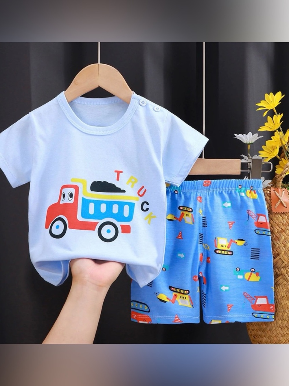 Boys Light Blue Truck Tee & Shorts Set size 4-5